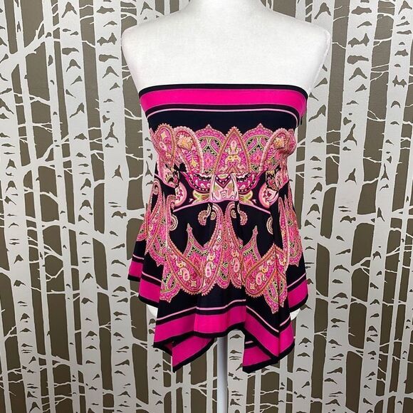 Moda International Y2K Paisley Print Silk Scarf Strapless Top S - Picture 1 of 11
